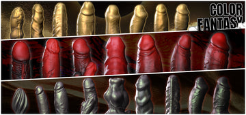 GreedyCluster Color Fantasy special edition poster featuring Eclipse, Lava, and Rust — a limited color series of best-selling dildos with unique hues and textures.