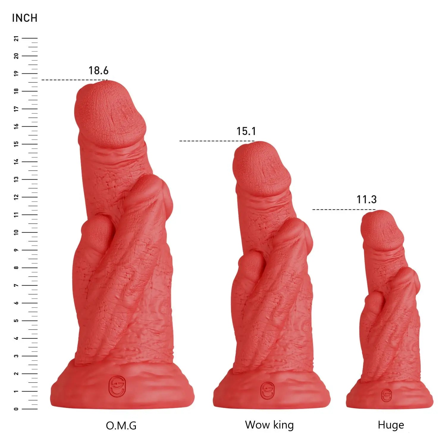 triple penis dildo,fantasy dildo,long and thick dildo-red color sizechart