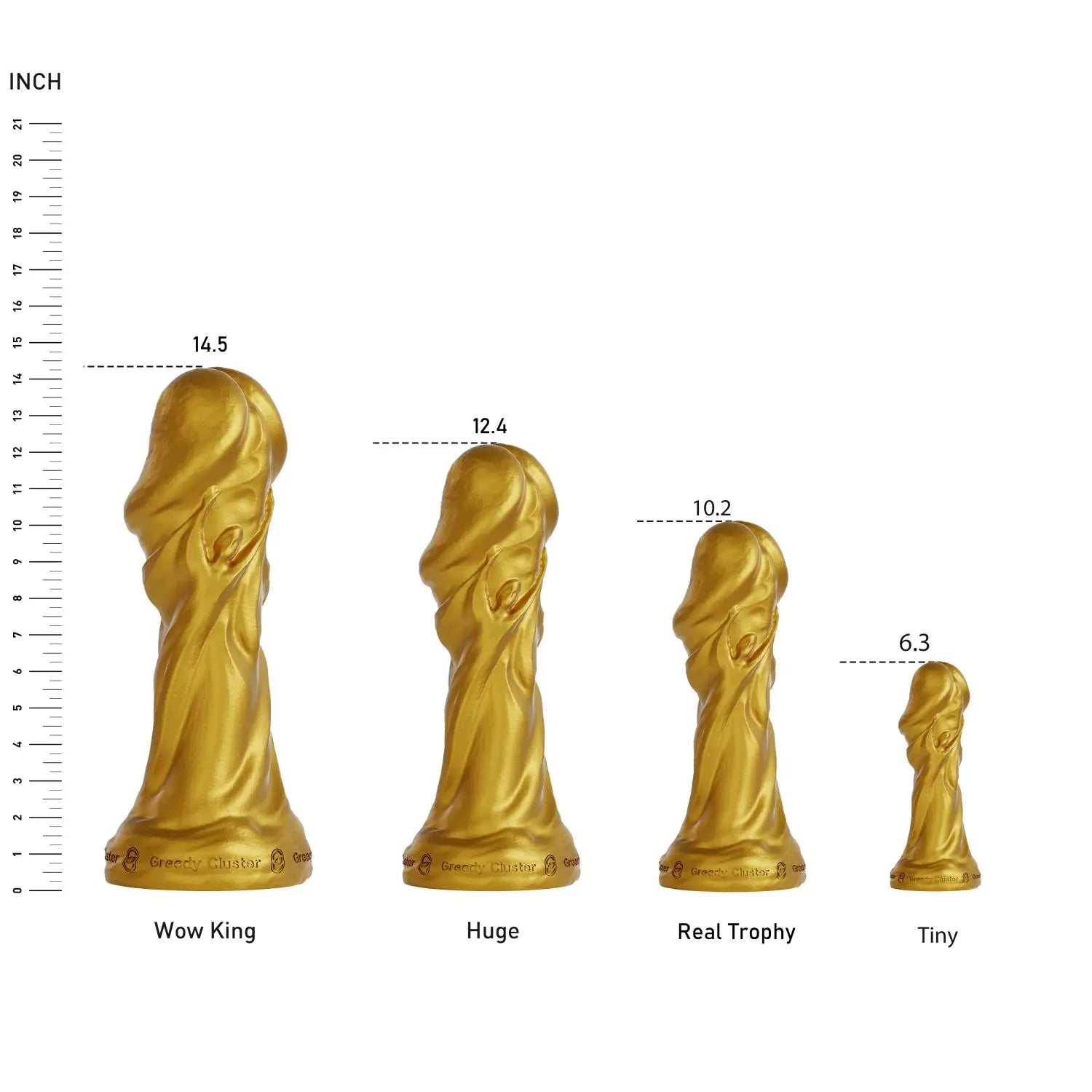 Trophy Dildo-analplug-fantasydildo-golden dildo-golden color-sizeschart