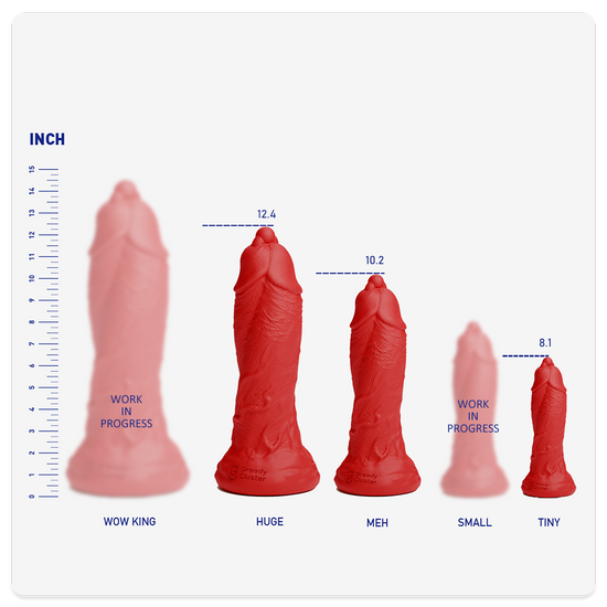 D.P. DILDO double dildo size chart for TINY, MEH, HUGE