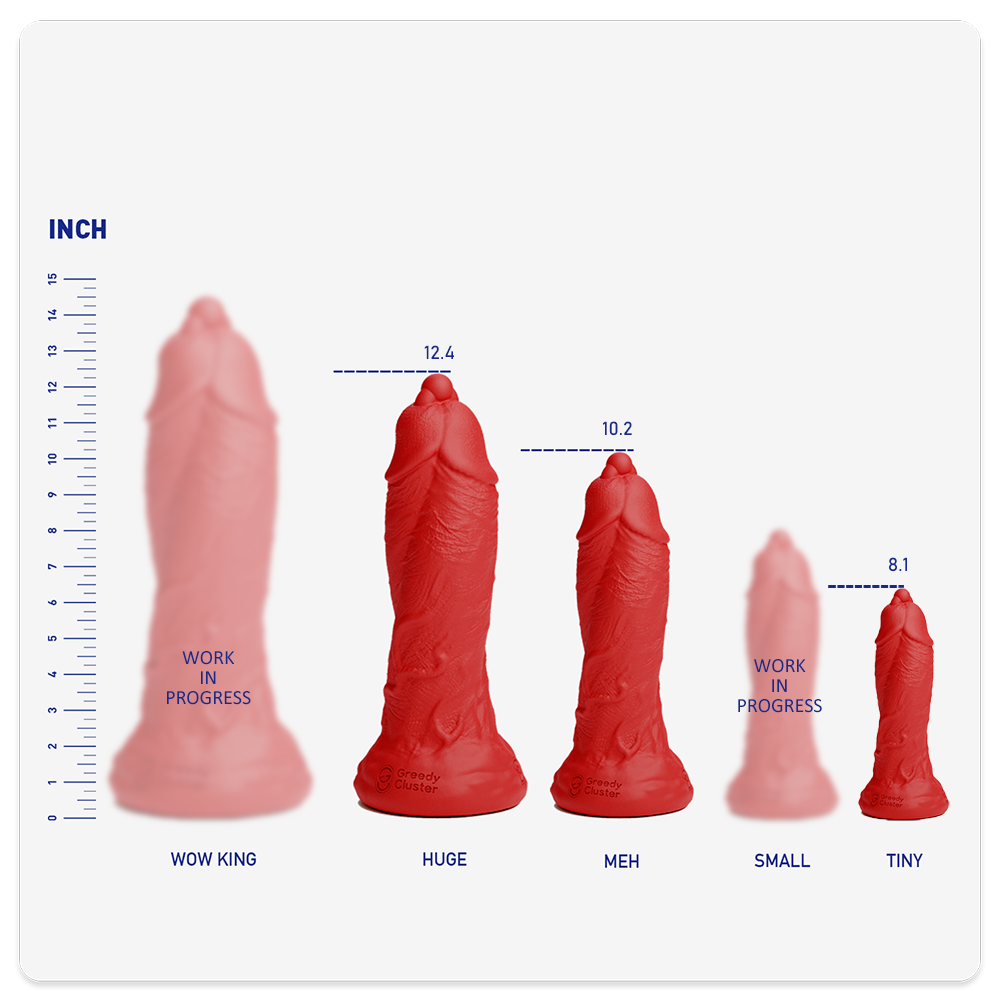 D.P. DILDO double dildo size chart for TINY, MEH, HUGE