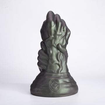 DOUBLE FF DILDO fist dildo detail image showing hollow channel, base, and tunnel plug details