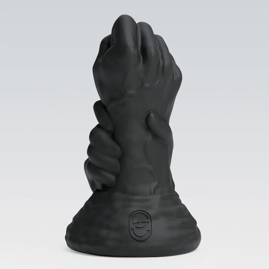 DOUBLE FF DILDO fist dildo detail image showing hollow channel, base, and tunnel plug details