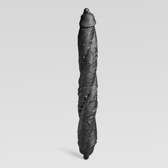 DP TWIN double dildo detail image showing fantasy texture, sculpted shape, and body-safe silicone finish