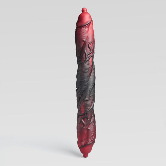 DP TWIN double dildo detail image showing fantasy texture, sculpted shape, and body-safe silicone finish