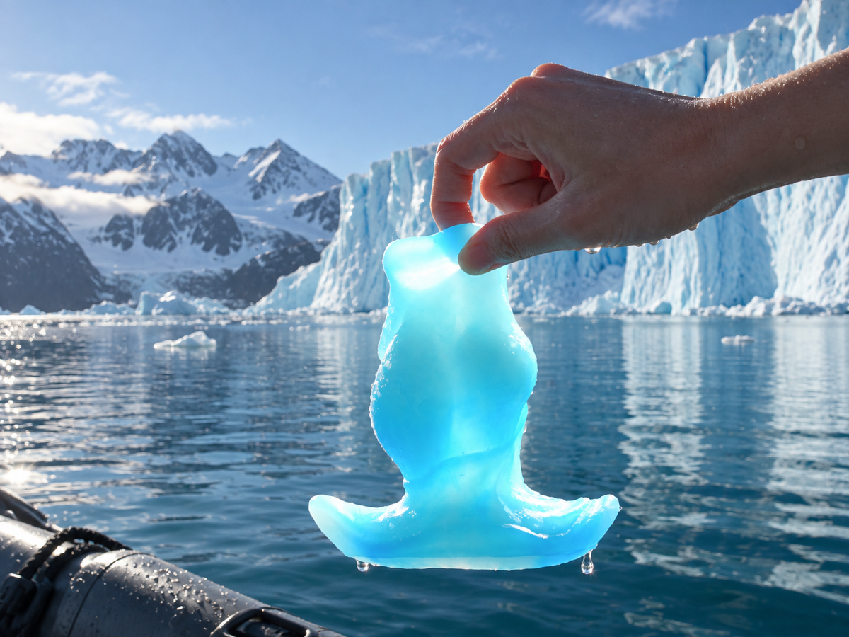 ARCTIC silicone toy above an underwater glacier