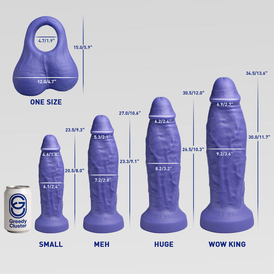 GREEDYBALL SET realistic dildo size chart for available sizes