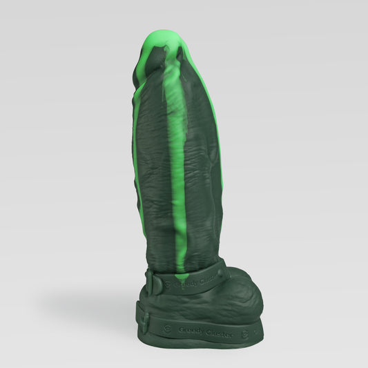GreedyCluster HARNESS realistic dildo in AMORTENTIA dark green Halloween 2026 poison color | Pick Your Poison