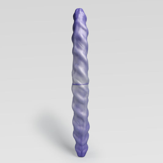 GreedyCluster RAM TWIN double-ended spiral fantasy dildo in HYPERBLUE silver and blue color