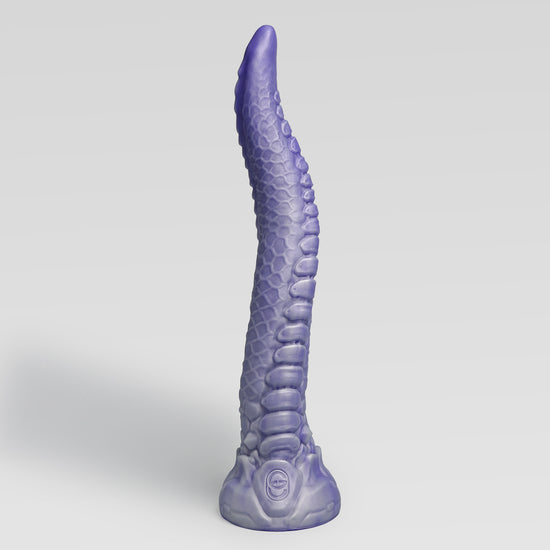 GreedyCluster SYREX textured dragon tail fantasy dildo in HYPERBLUE silver and blue color