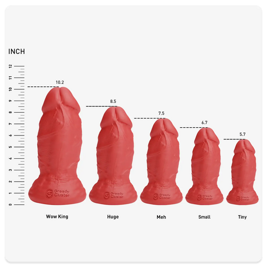 PHAT - REALISTIC DILDO realistic dildo size chart for SUPER TINY, TINY, SMALL, MEH, HUGE, WOW KING