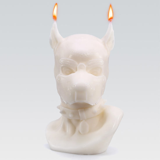 PUP DAVID CANDLE adult toy accessories detail image showing tail shape, wearable base, and pup play detail