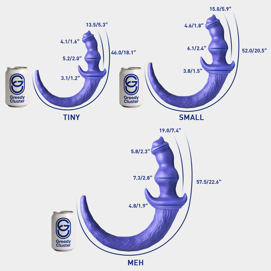 PUP WOOF TAIL PLUG tail butt plug size chart for TINY, SMALL, MEH
