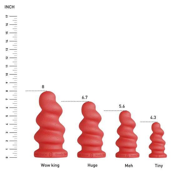 TORNADO STOPPER hollow butt plug size chart for TINY, MEH, HUGE, WOW KING